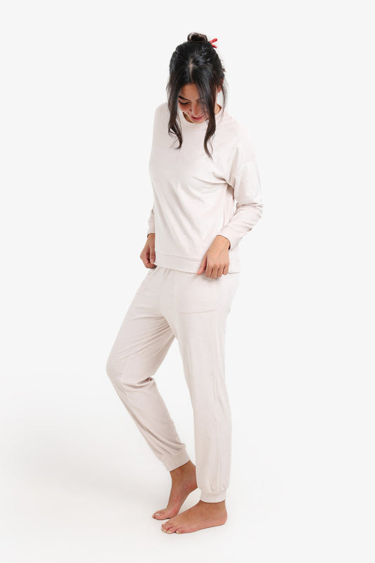 Velvet Solid Pajama Set – Ivory