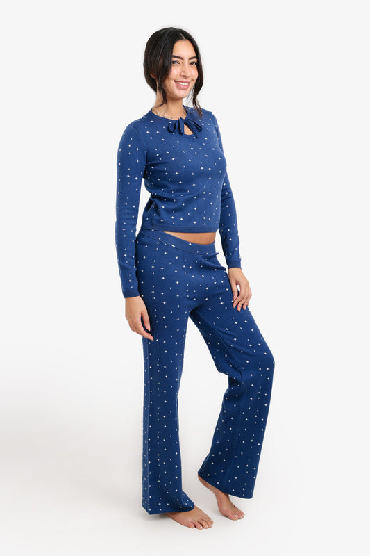 Wool Star Printed Cozy Pyjama Set – Blue