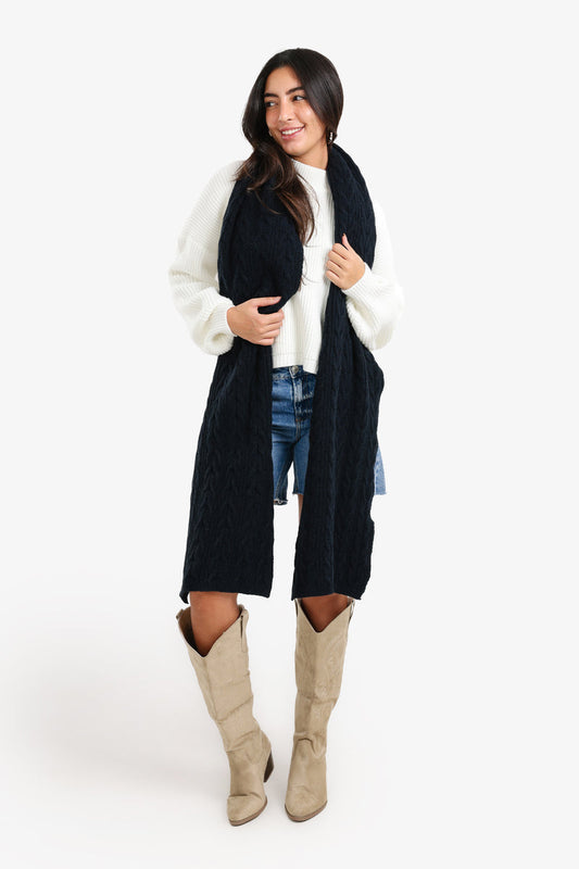 Acrylic Braided Knit Scarf – Black