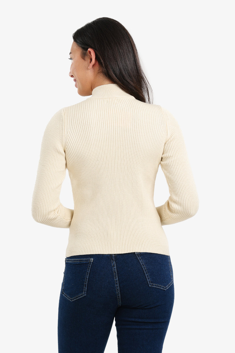 Wool Ribbed High Neck Pullover – Off White