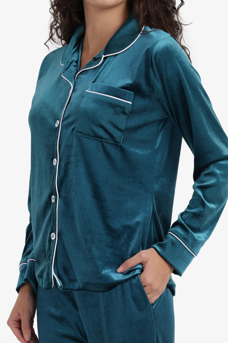 Velvet Pyjama Set – Dark Aqua