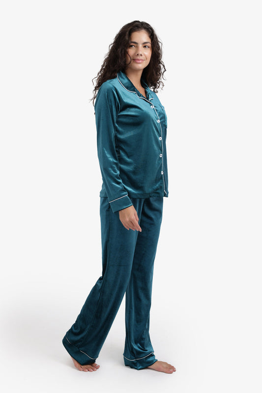 Velvet Pyjama Set – Dark Aqua