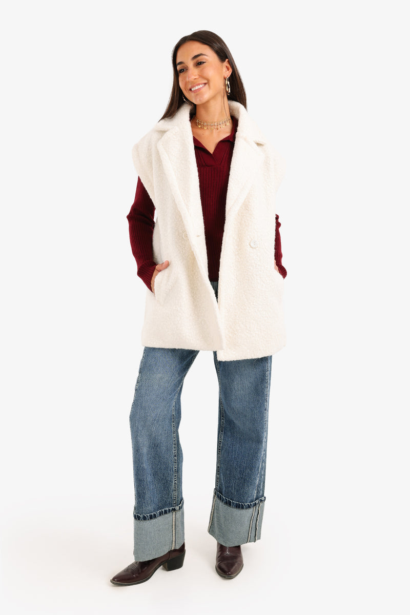 Boucle Double-Breasted Relaxed Vest – Off White
