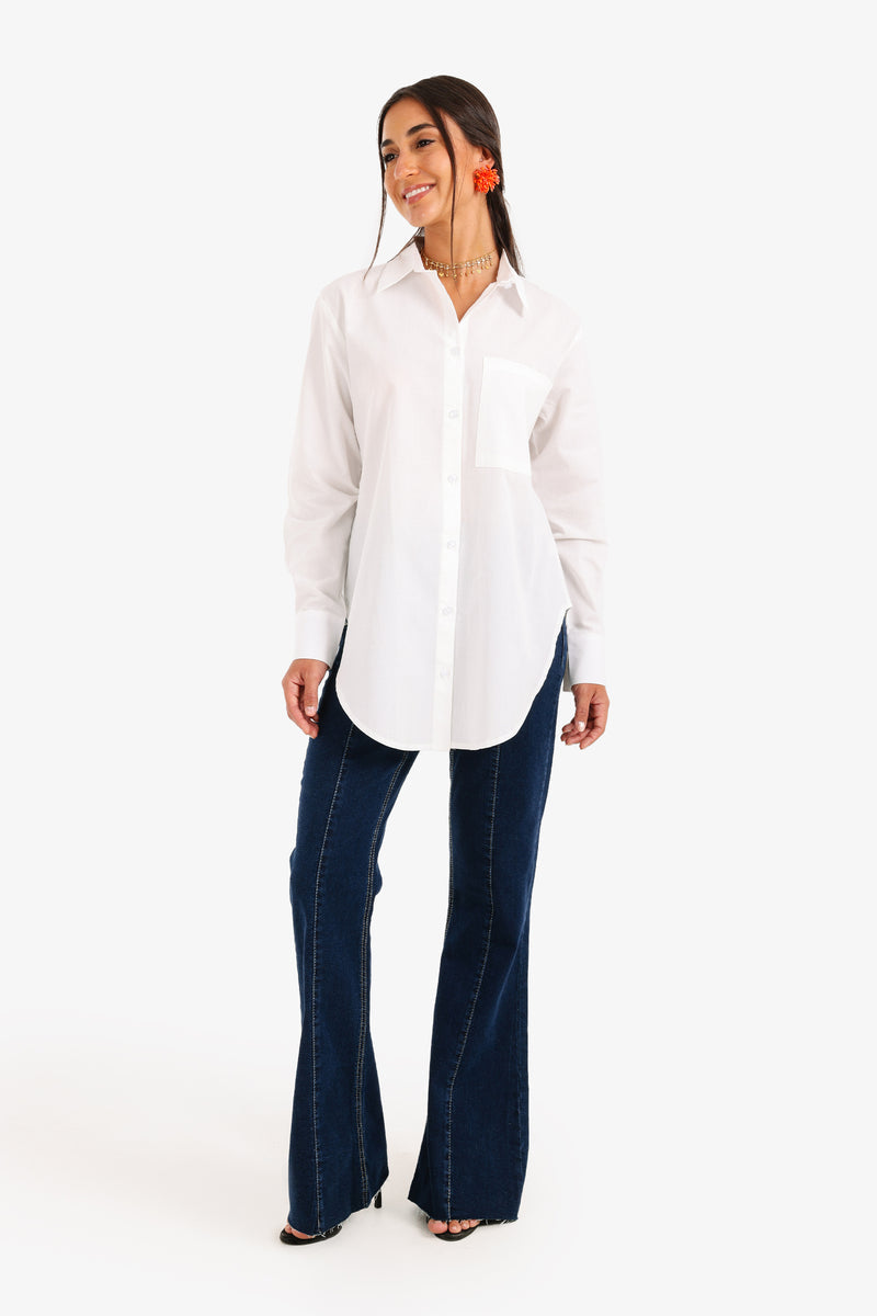 Cotton Asymmetrical Hem Shirt – White