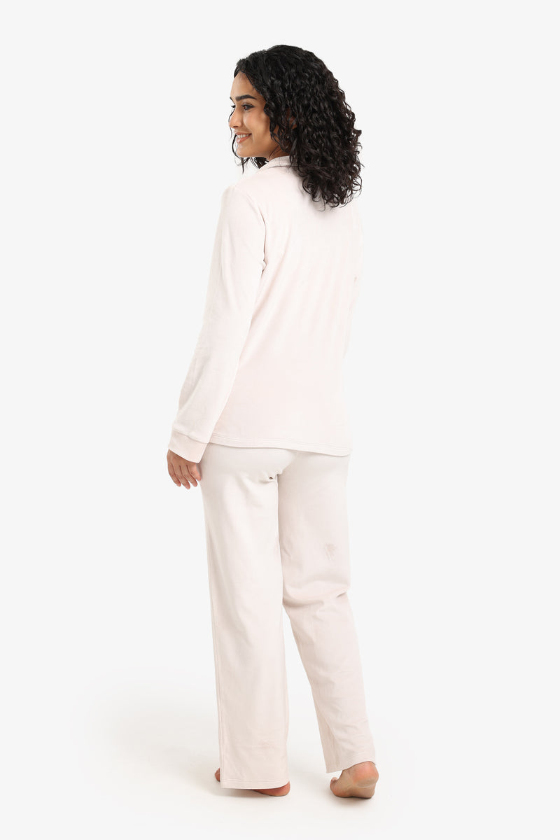 Velvet Solid Pyjama Set – Ivory