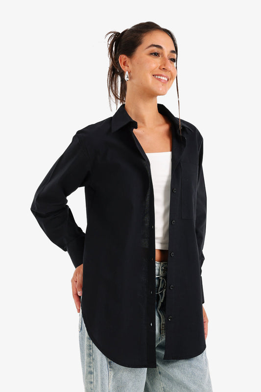 Cotton Asymmetrical Hem Shirt – Black