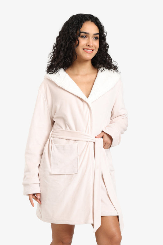 Velvet Solid Hooded Robe – Ivory