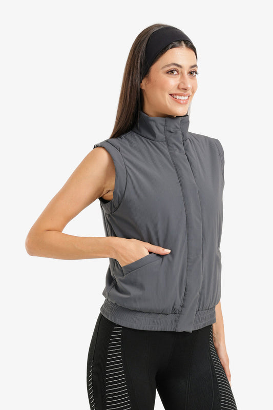 Polyester Solid Padded Sleeveless Vest – Dark Grey