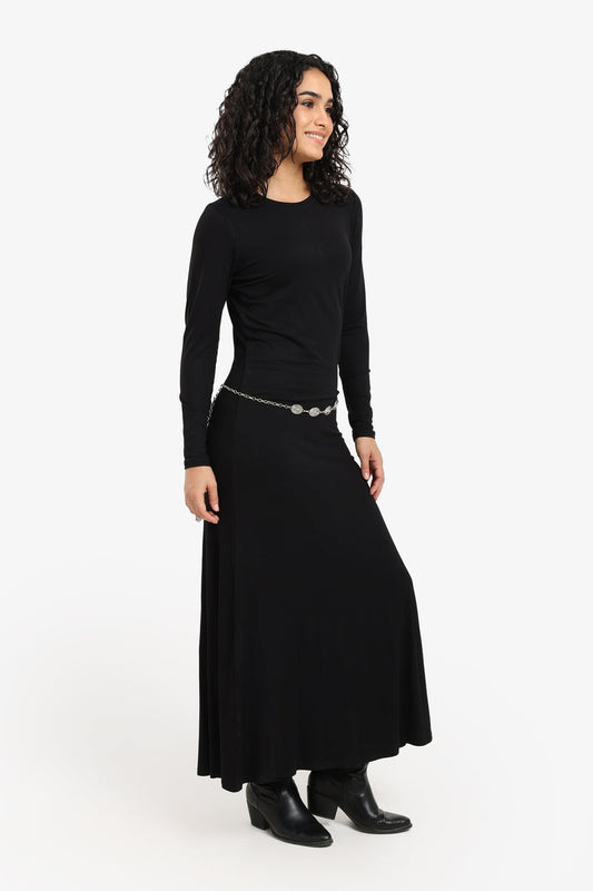 Viscose Blend Plain Knitted Long Dress – Black