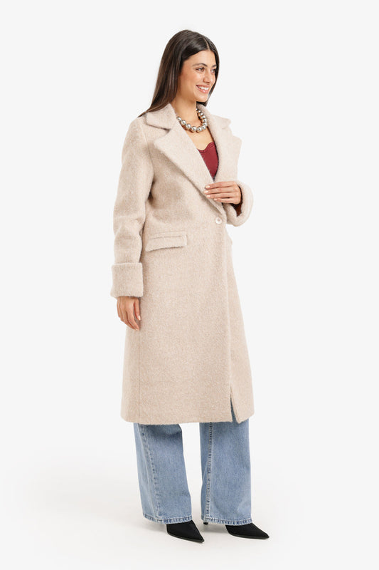 French Terry Coat with Notch Collar – Beige