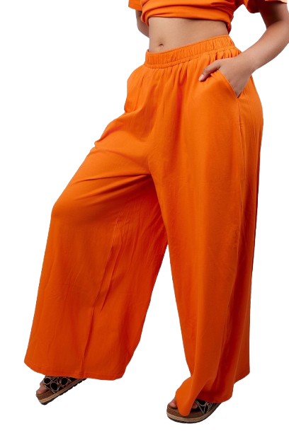 Flowing Wide-Leg Pants - Orange