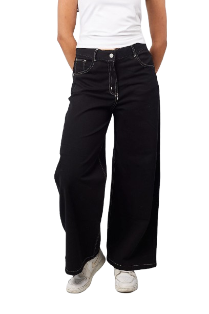 Relaxed Wide-Leg Pants - Black