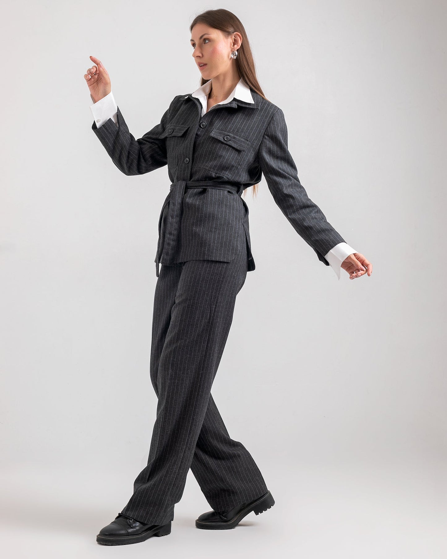 Wool Belted Blazer – Grey