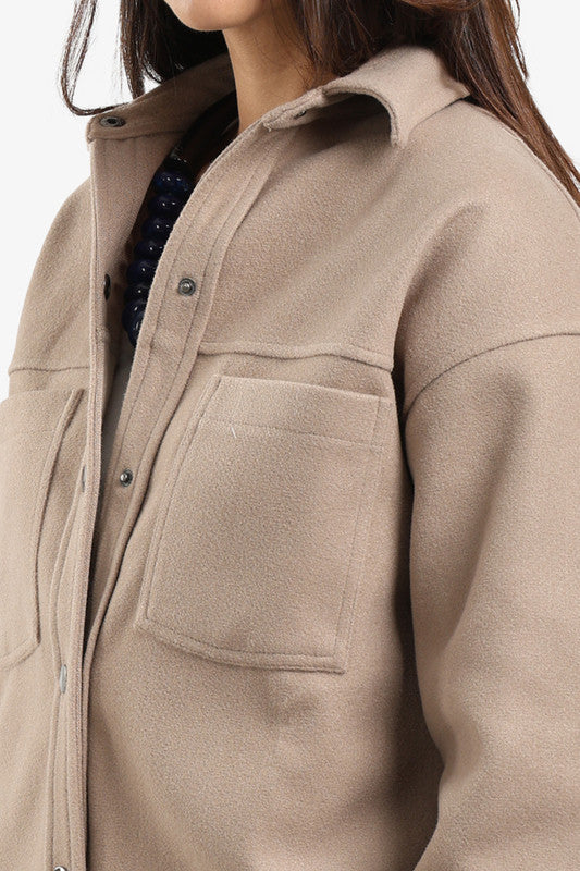 Fleece Solid Overshirt - Coffee