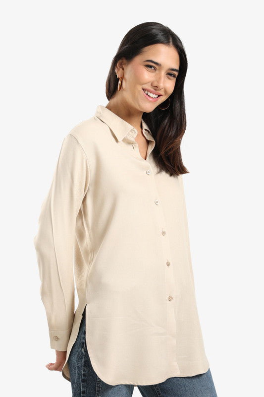 Poplin Solid Shirt - Beige