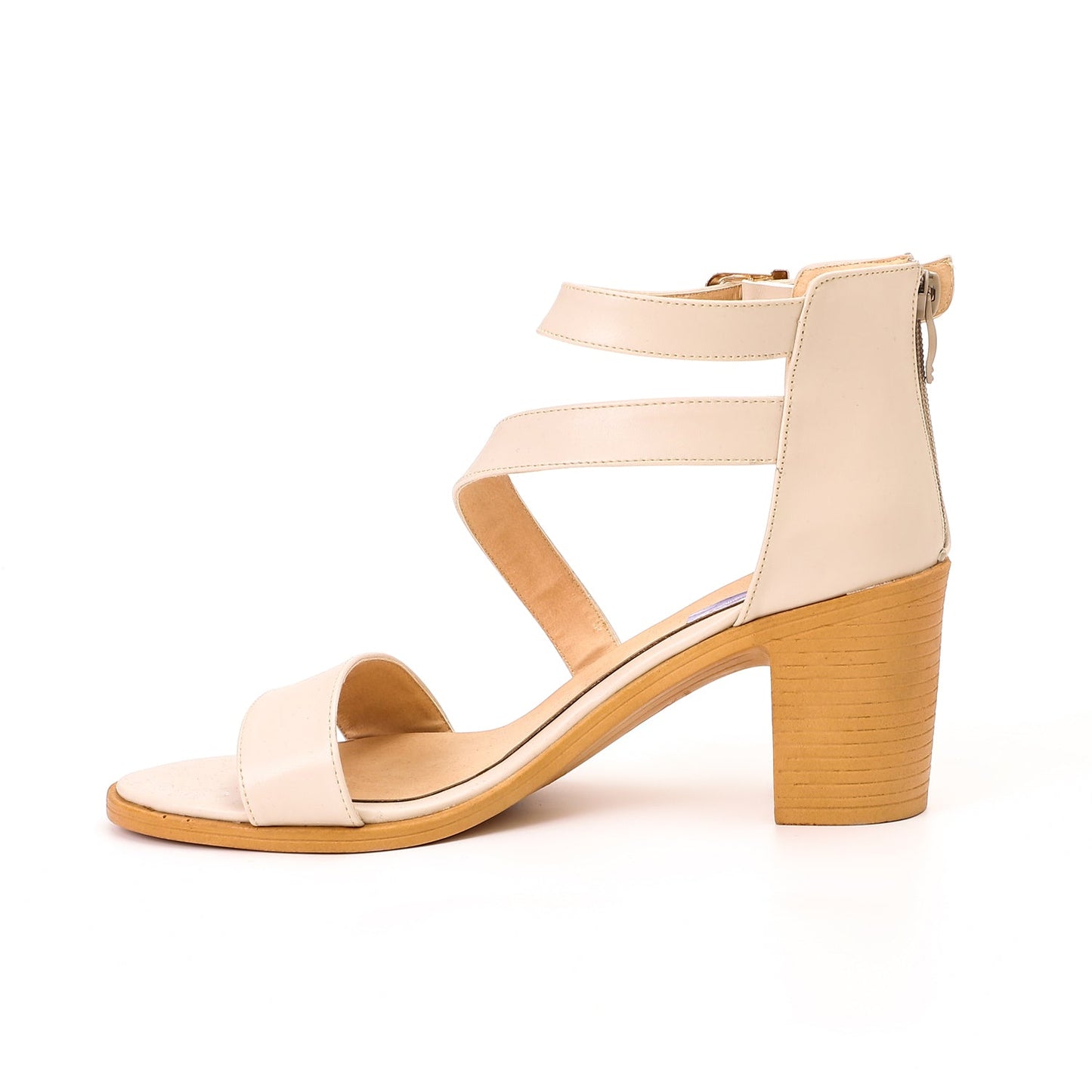 Faux Leather Strappy Block Heel Sandals – Beige