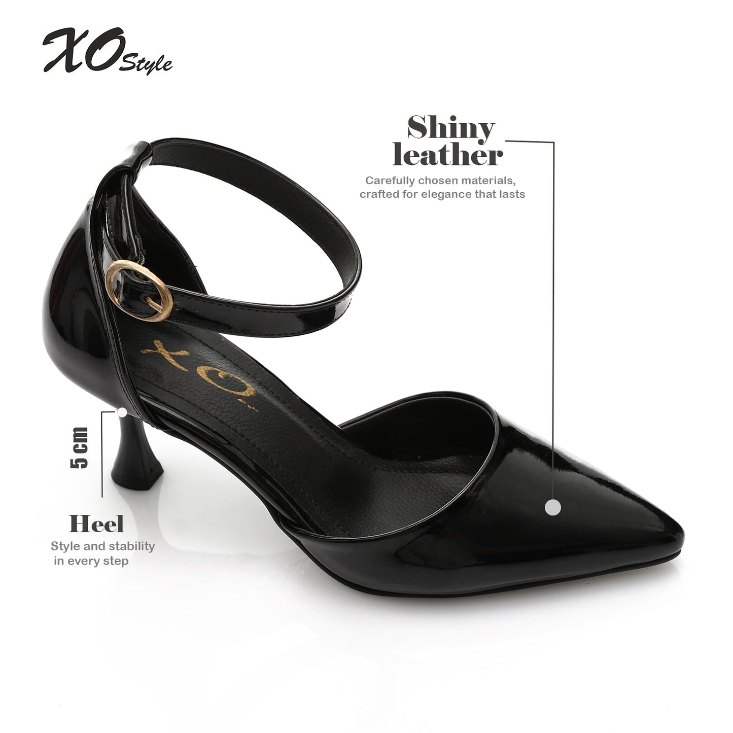 Faux Leather Kitten Heel Pointed Shoes - Black