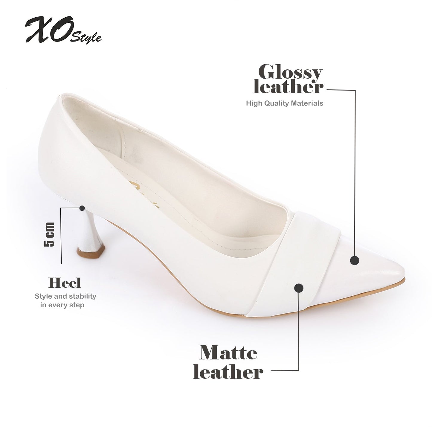 Faux leather Pointed-Toe Kitten Heel Pump - White