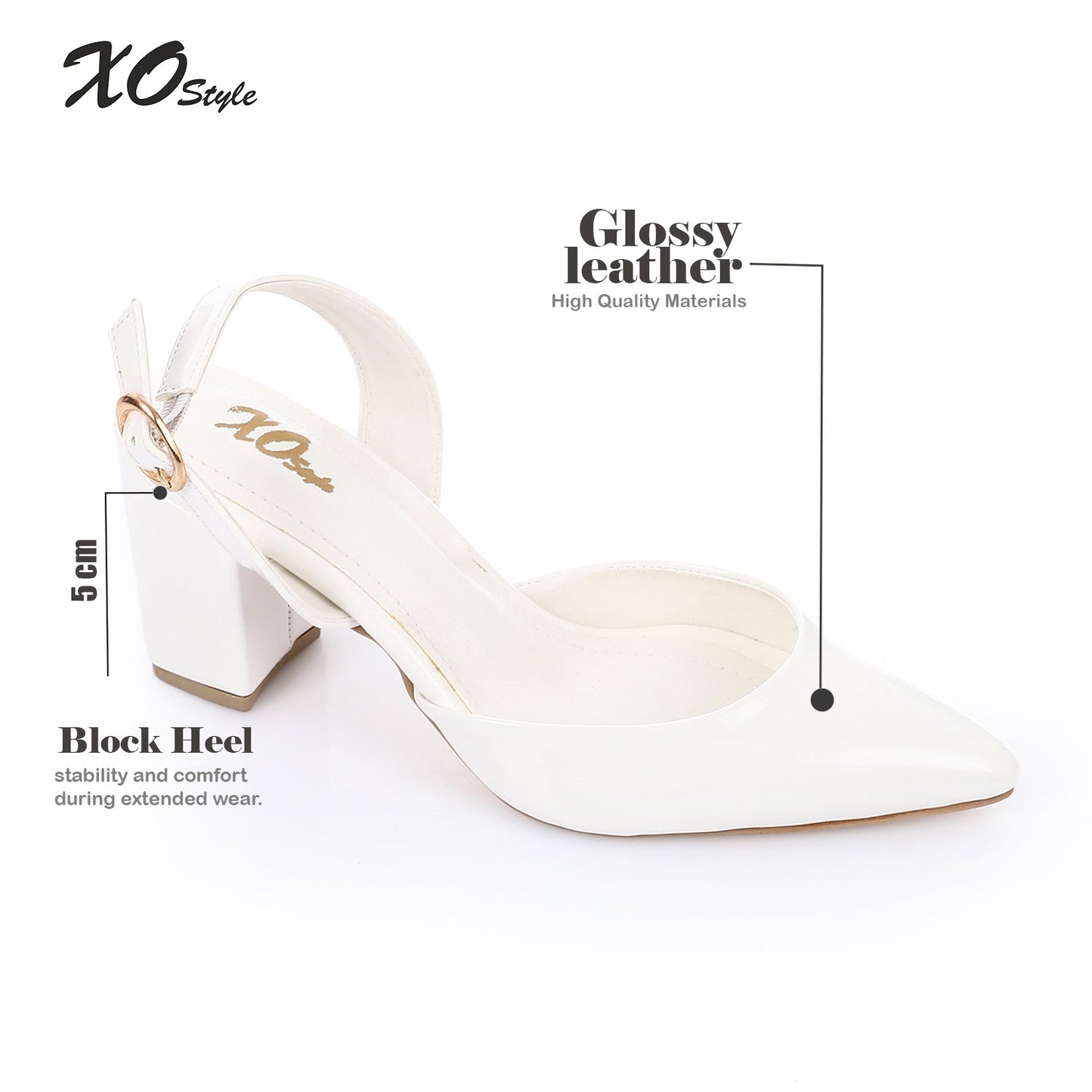 Patent Pointed-Toe Slingback Block Heels - White