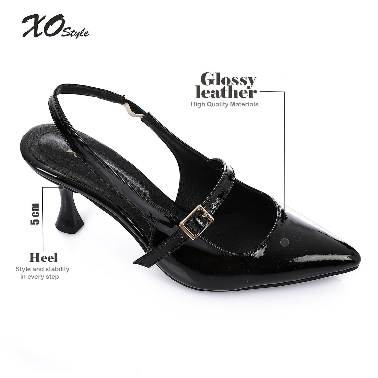 Leather Pointed Toe Slingback Court Shoes - Black