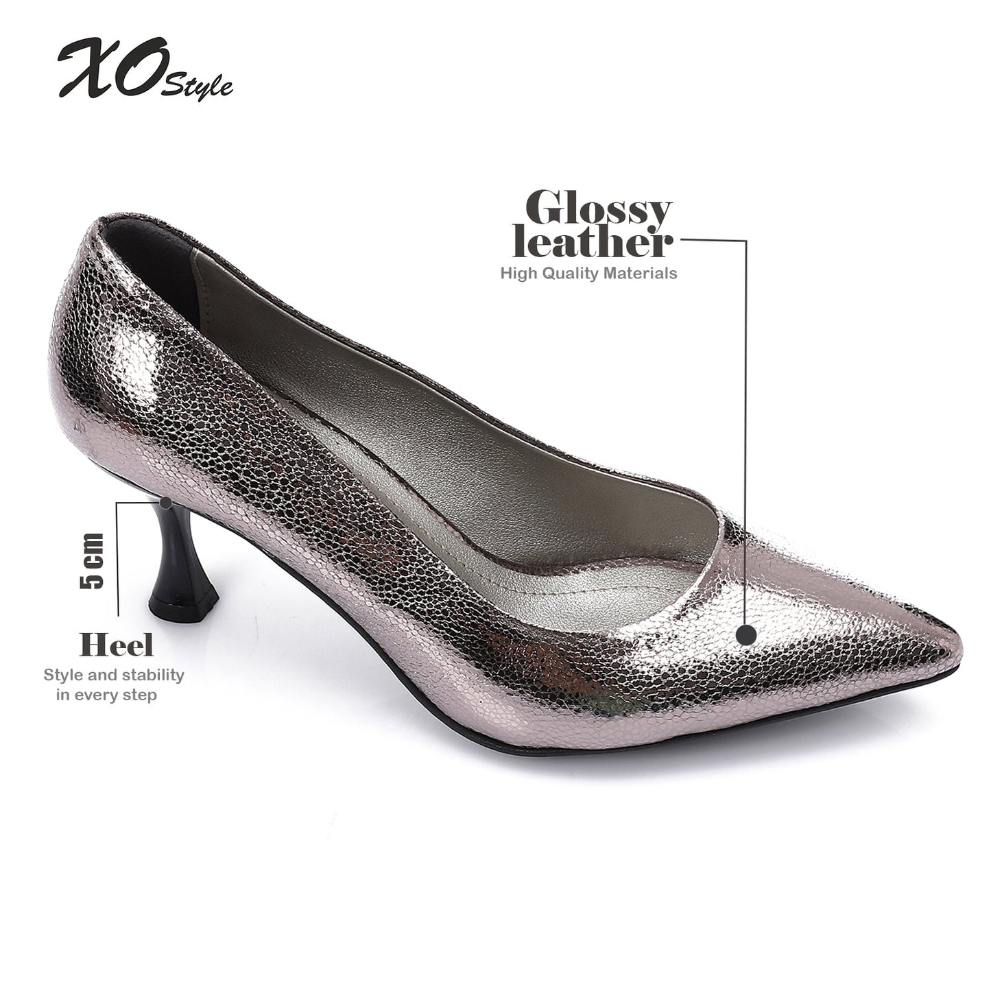 Faux Leather Pointed-Toe Sculptural Heel Pump - Smoky Grey