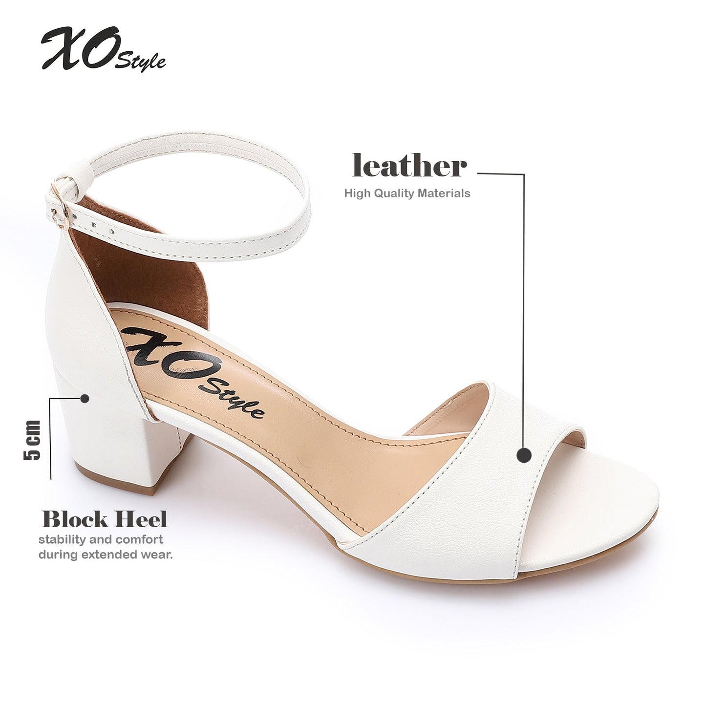 Faux Leather Solid Block Heel Sandals – White