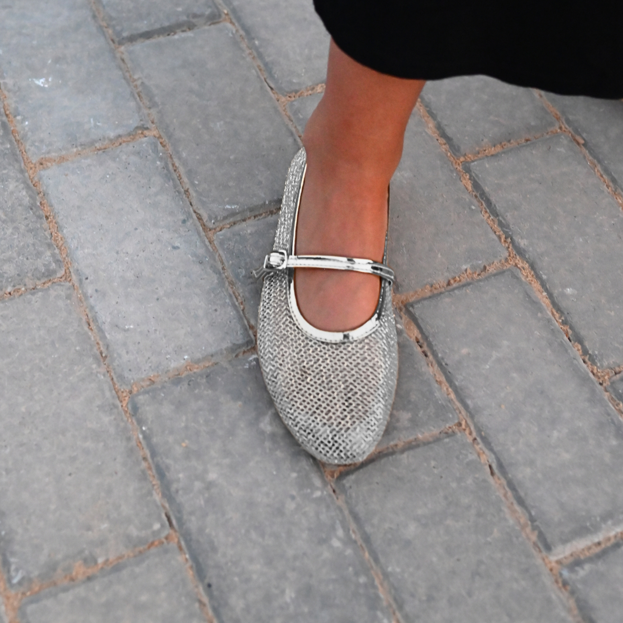 Synthetic Bailatira Fishnet Flats - Silver