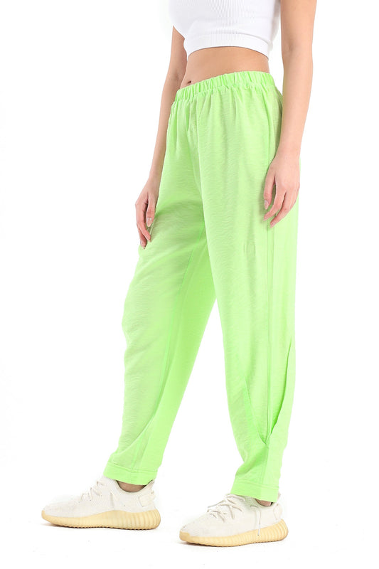 Boyfriend Fit Solid Pants - Lime