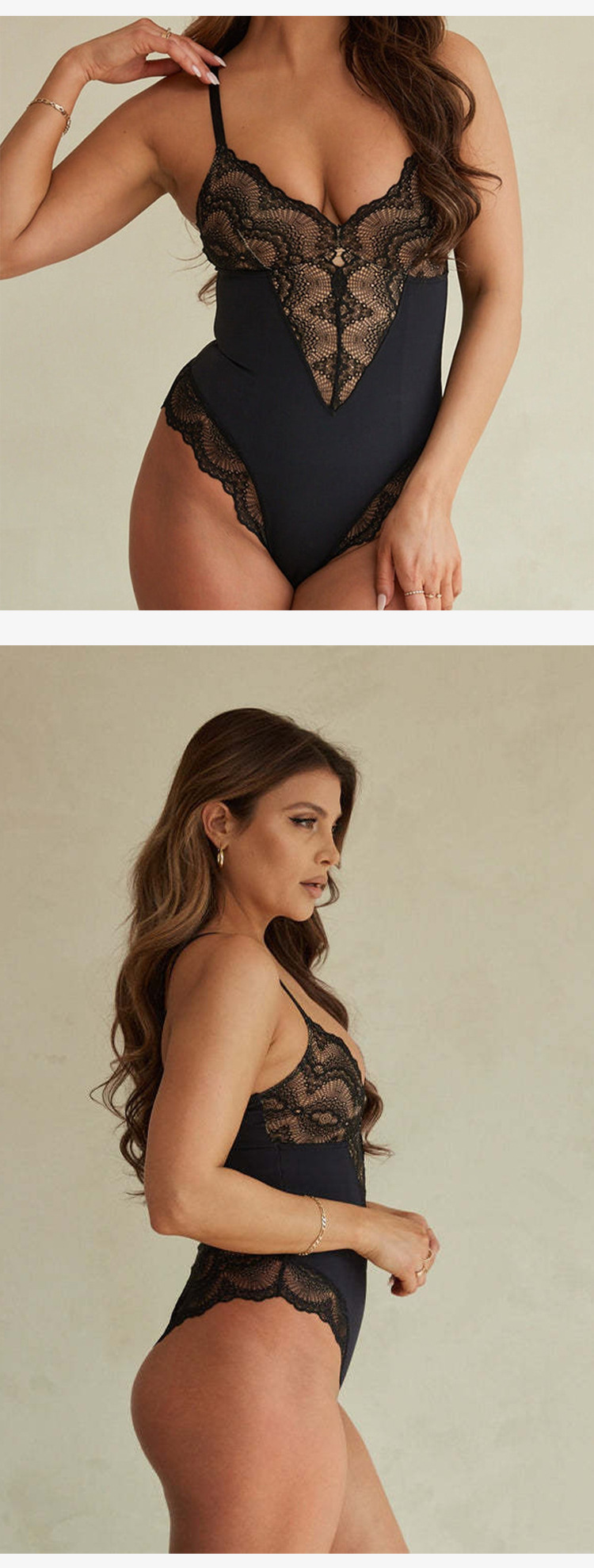 Plus Size Sexy Lace Tummy Control Bodysuit Black