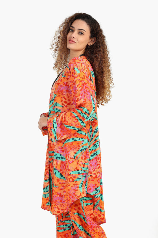 Printed Cardigan with Side Slits