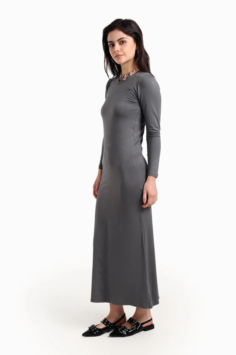 Viscose Blend Solid Slim Dress – Grey