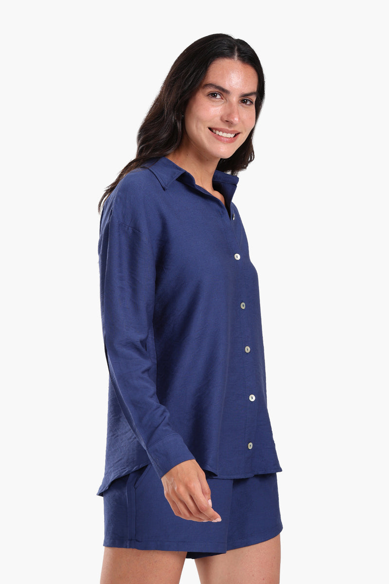 Tencel Solid Beach Shirt – Navy
