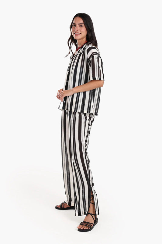 Polyester Striped Beach Set – Black & White
