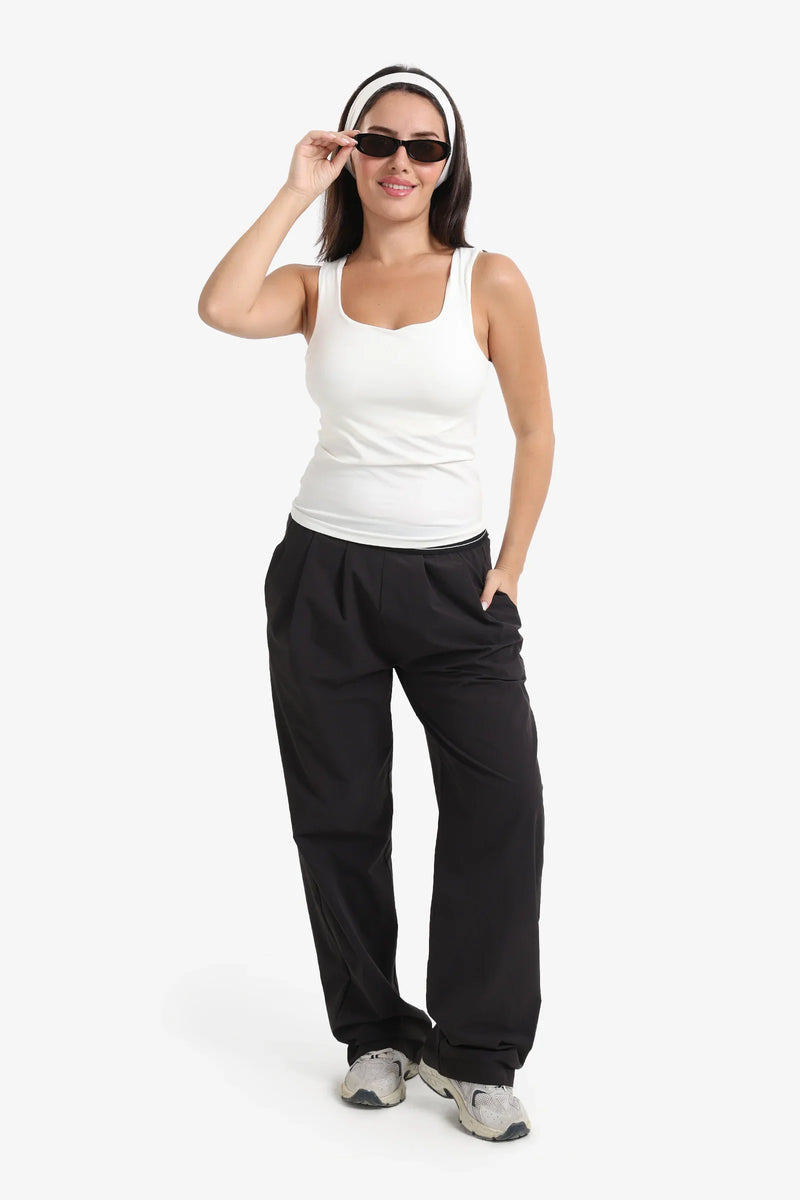 Polyamide Solid Square Neck Tank Top – Off White