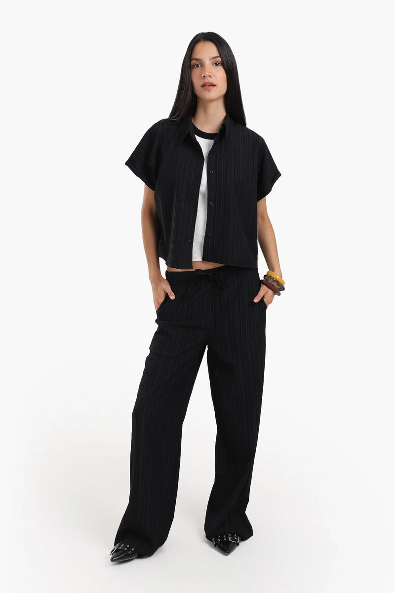 Polyester Ribbed Lounge Pants – Black