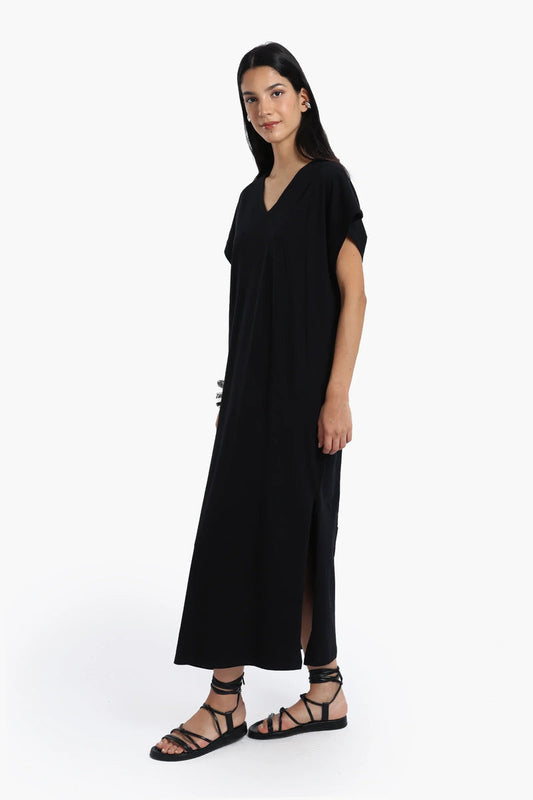 Cotton Solid Lounge Dress – Black