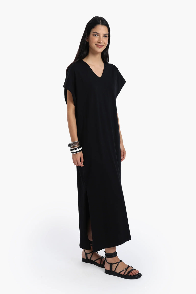 Cotton Solid Lounge Dress – Black