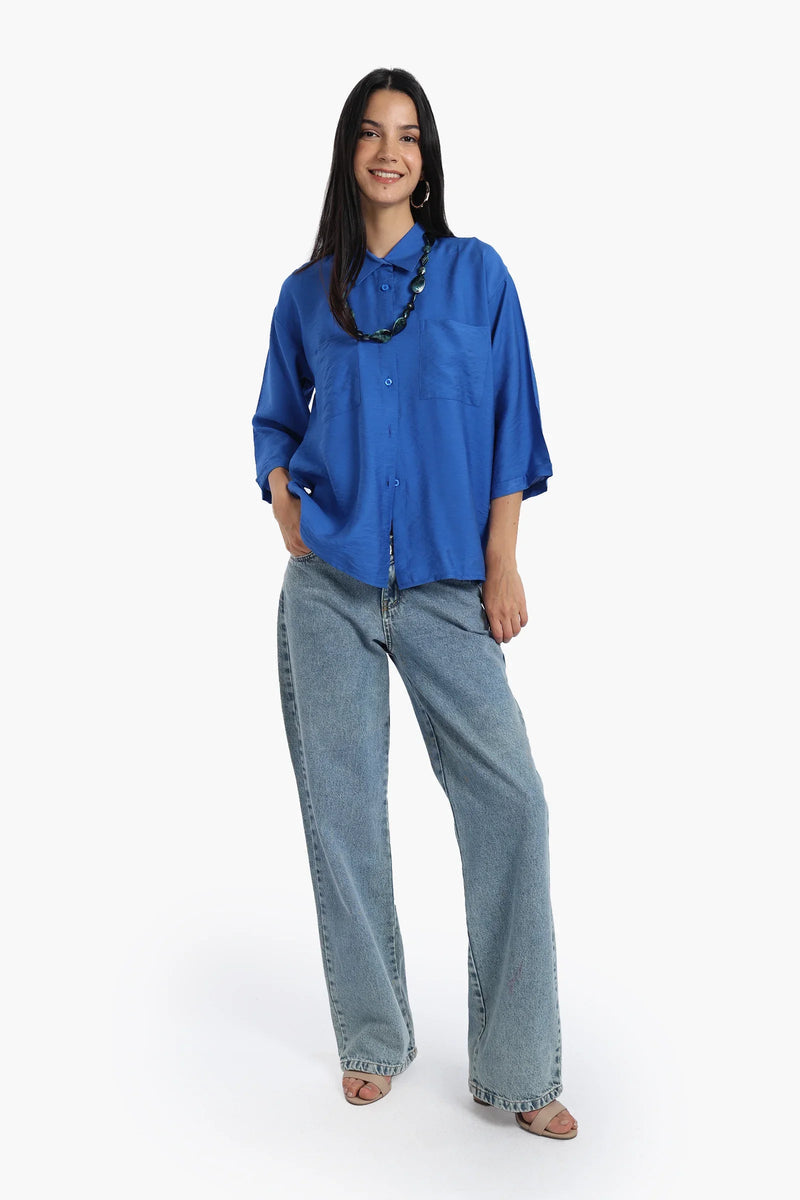 Polyester Solid Chest Pocket Shirt - Blue