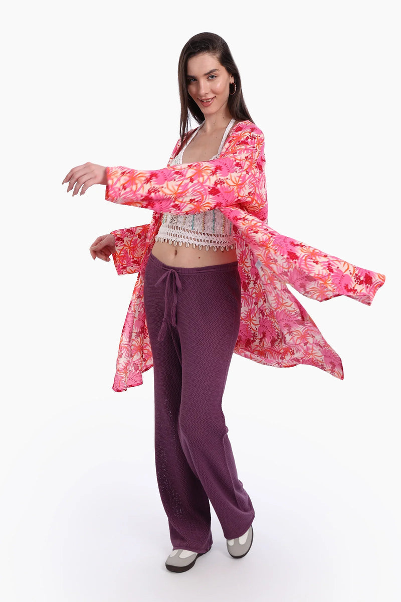 Viscose Printed Kimono - Pink