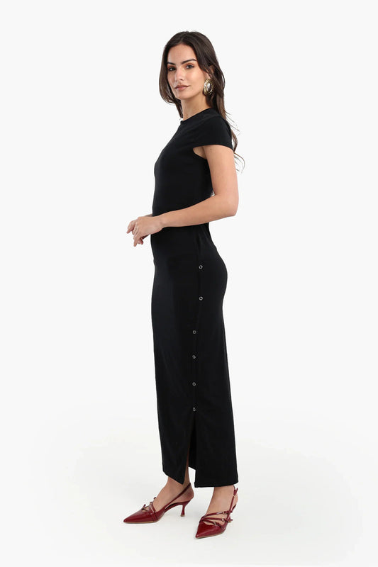 Cotton Blend Solid Maxi Dress – Black