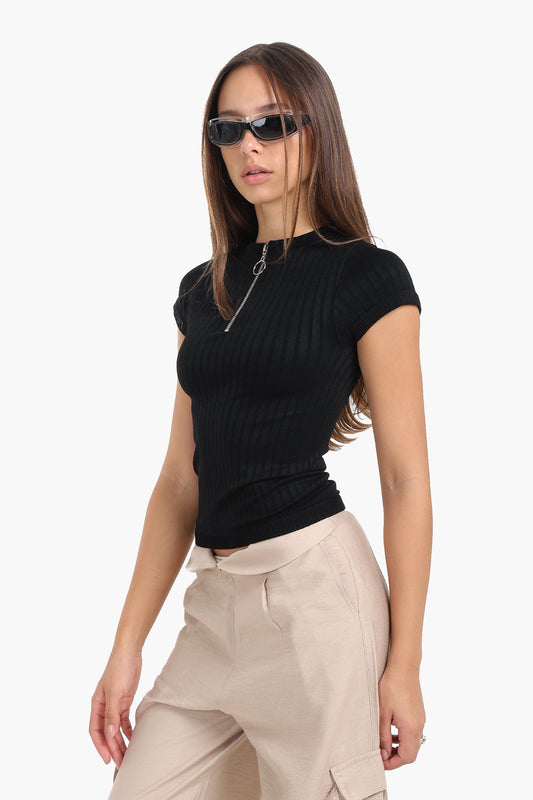 Ribbed Seamless Half Zip Top