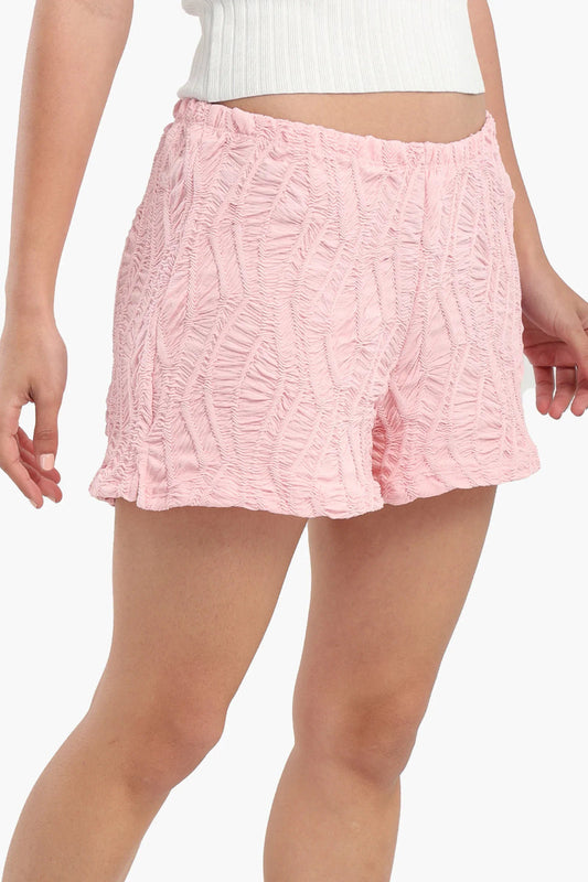 Polyester Ribbed Beach Shorts - Pink