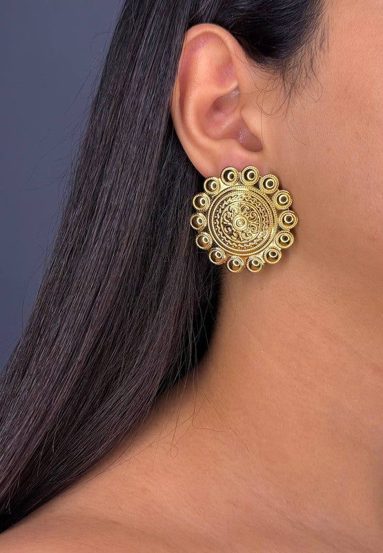 Gold-Plated Luxury Gold Circular Earrings