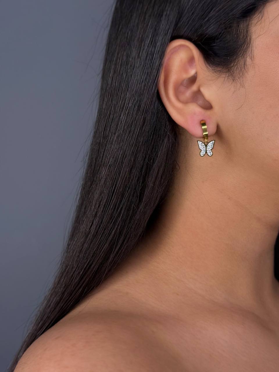 Gold-Plated Crystal Butterfly Earrings