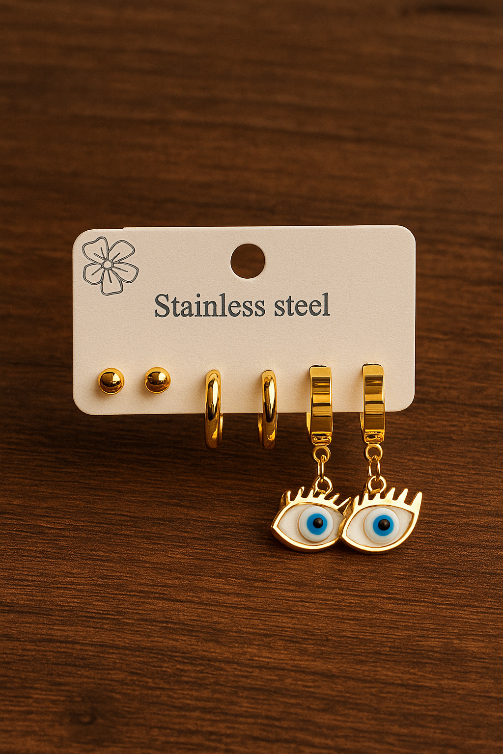 Gold-Plated Evil Eye Earrings Set