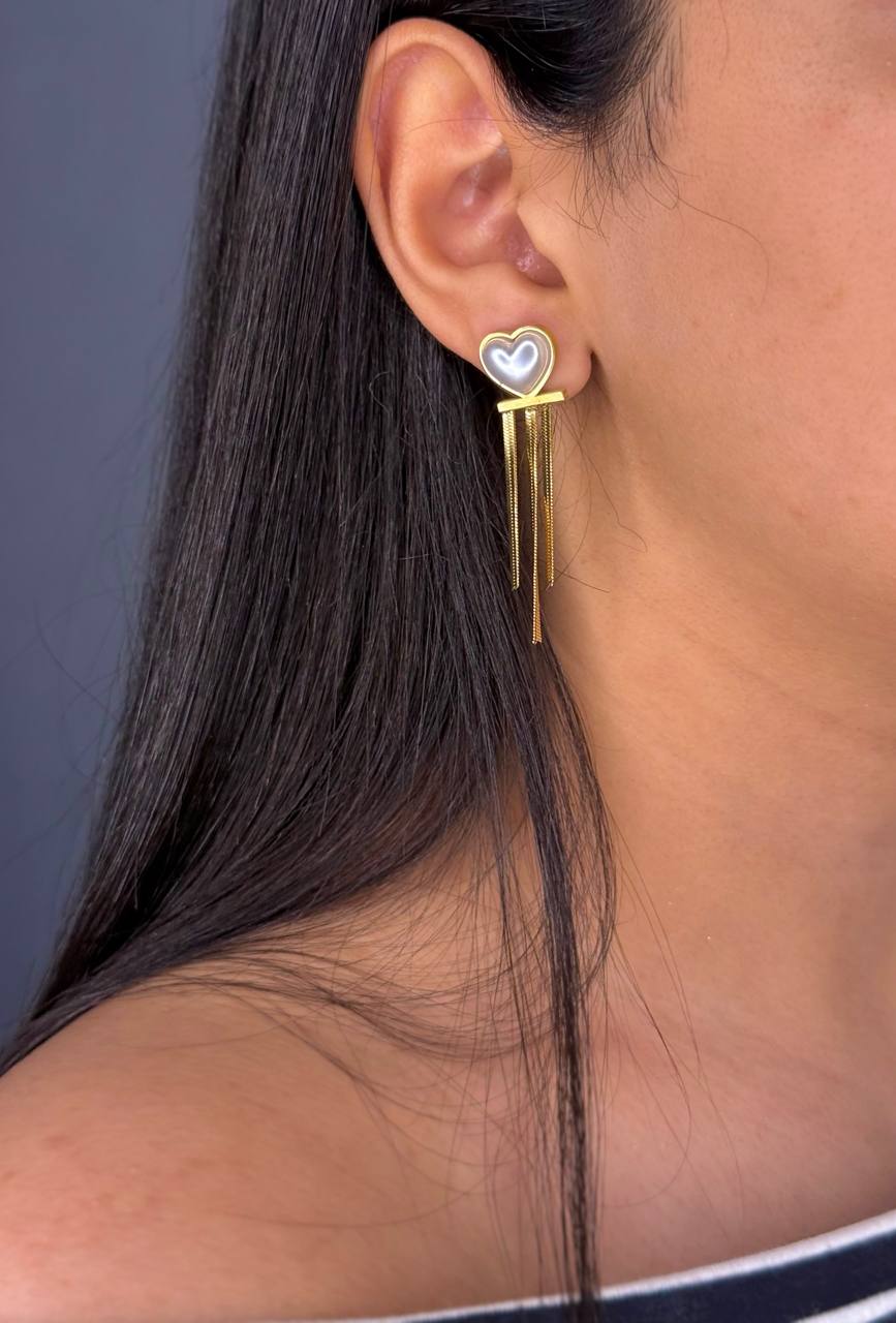 Gold-Plated Heart-Shaped Earrings with Tassels