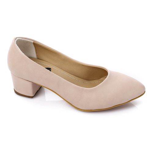 Faux Leather Classic Heeled Shoes - Beige