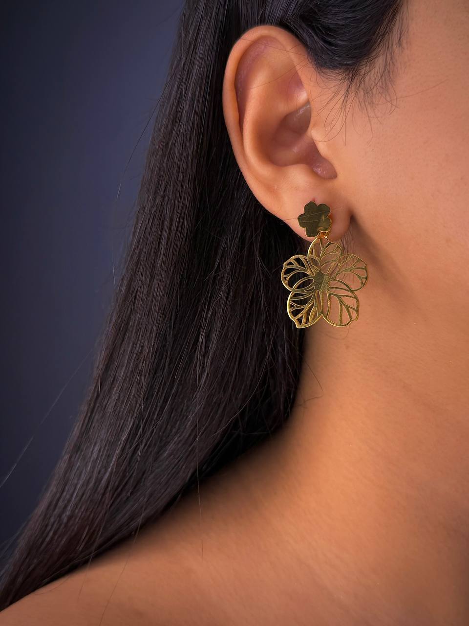 Gold-Plated Engraved Flower Earrings
