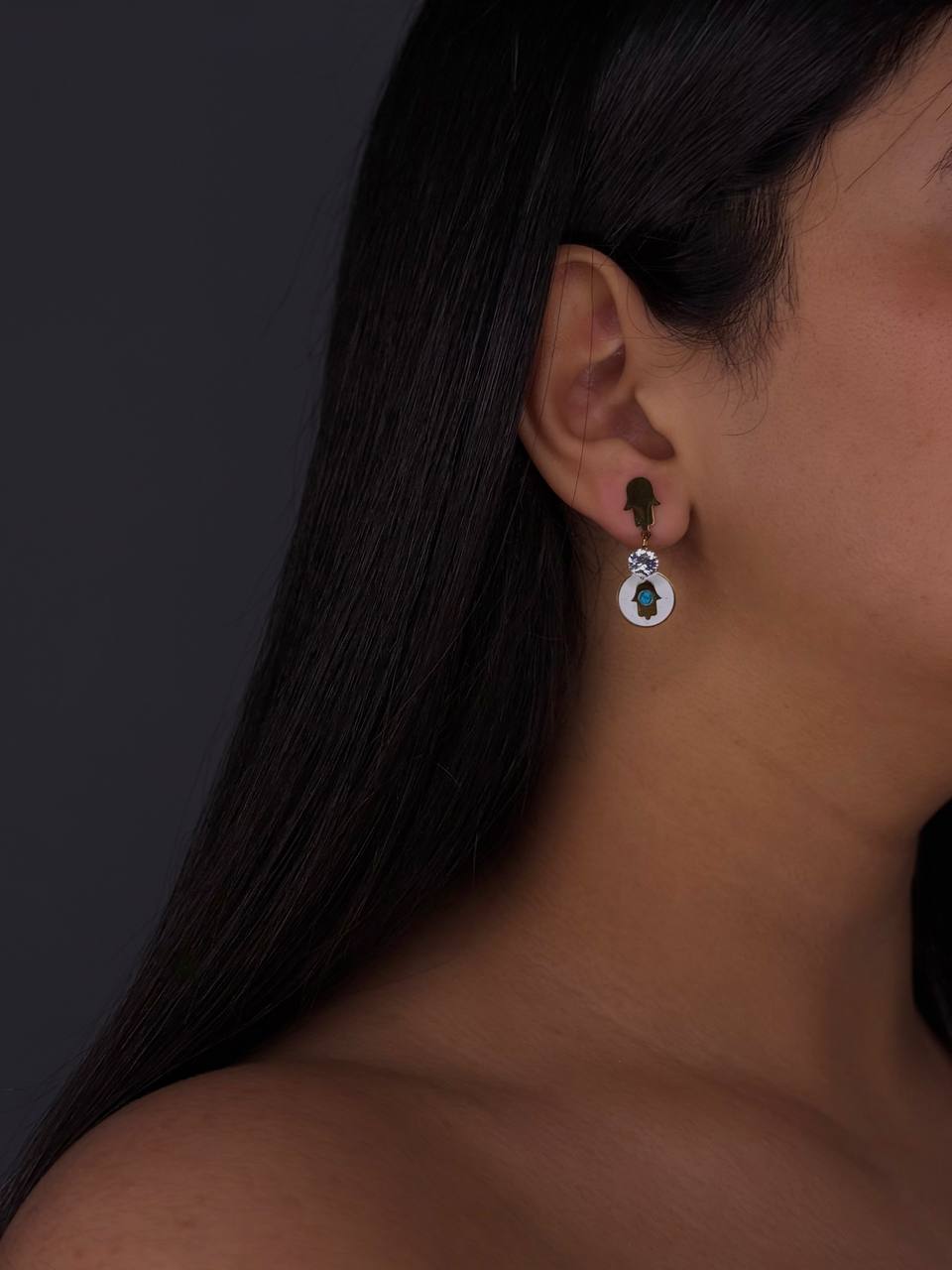 Gold-Plated Hamsa Hand and Evil Eye Earrings