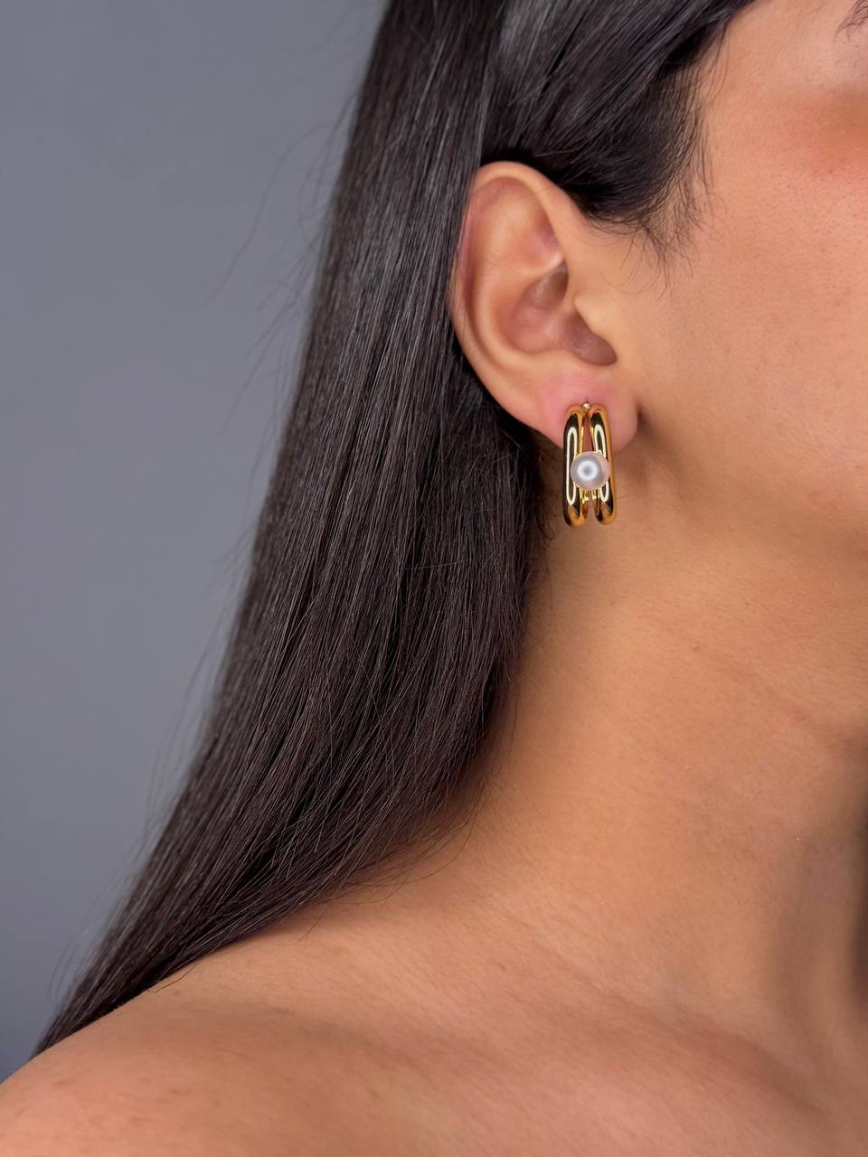 Gold-Plated Triple Hoop Pearl Earrings